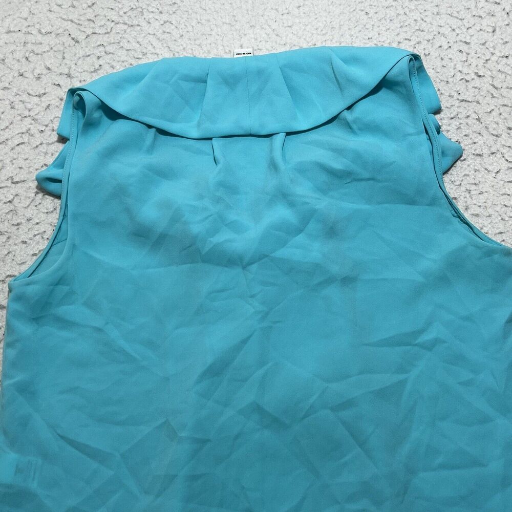 Diane Von Furstenberg Women's 4 Lightweight Ruffled Blouse Blue Sleeveless Top - Picture 9 of 12